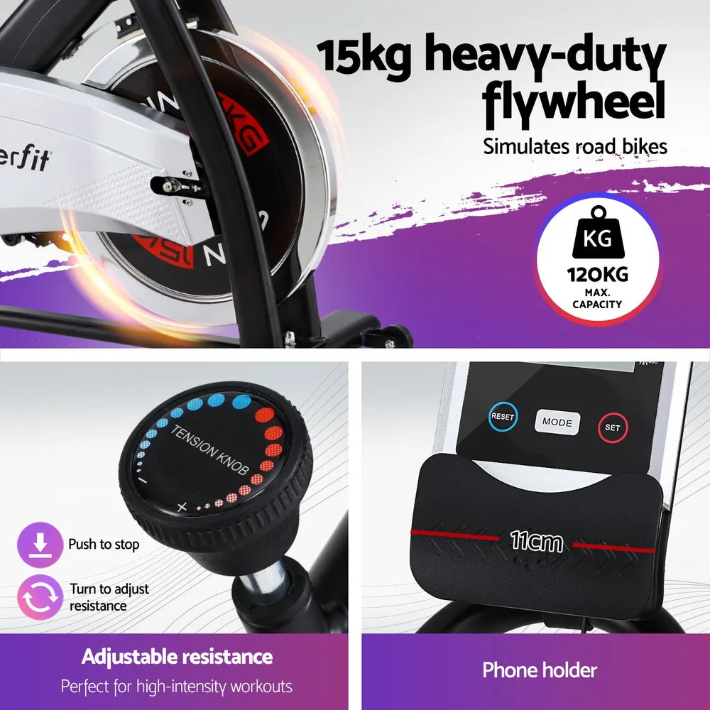 15kg Flywheel Spin Bike | Everfit Exercise Bike | Home Gym Fitness | 120KG Capacity