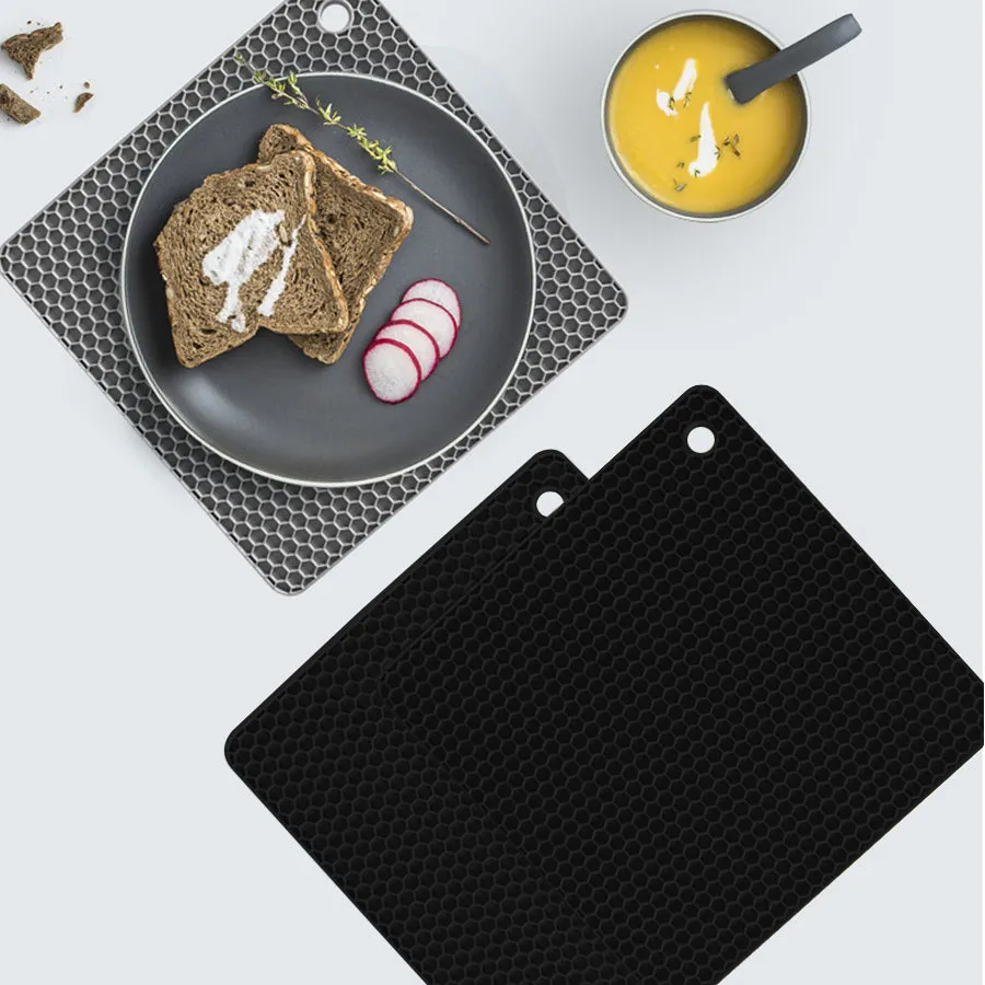 4-Pack Multi-Purpose Silicone Insulation Mat | Heat-Resistant Dishes Pads (Black)