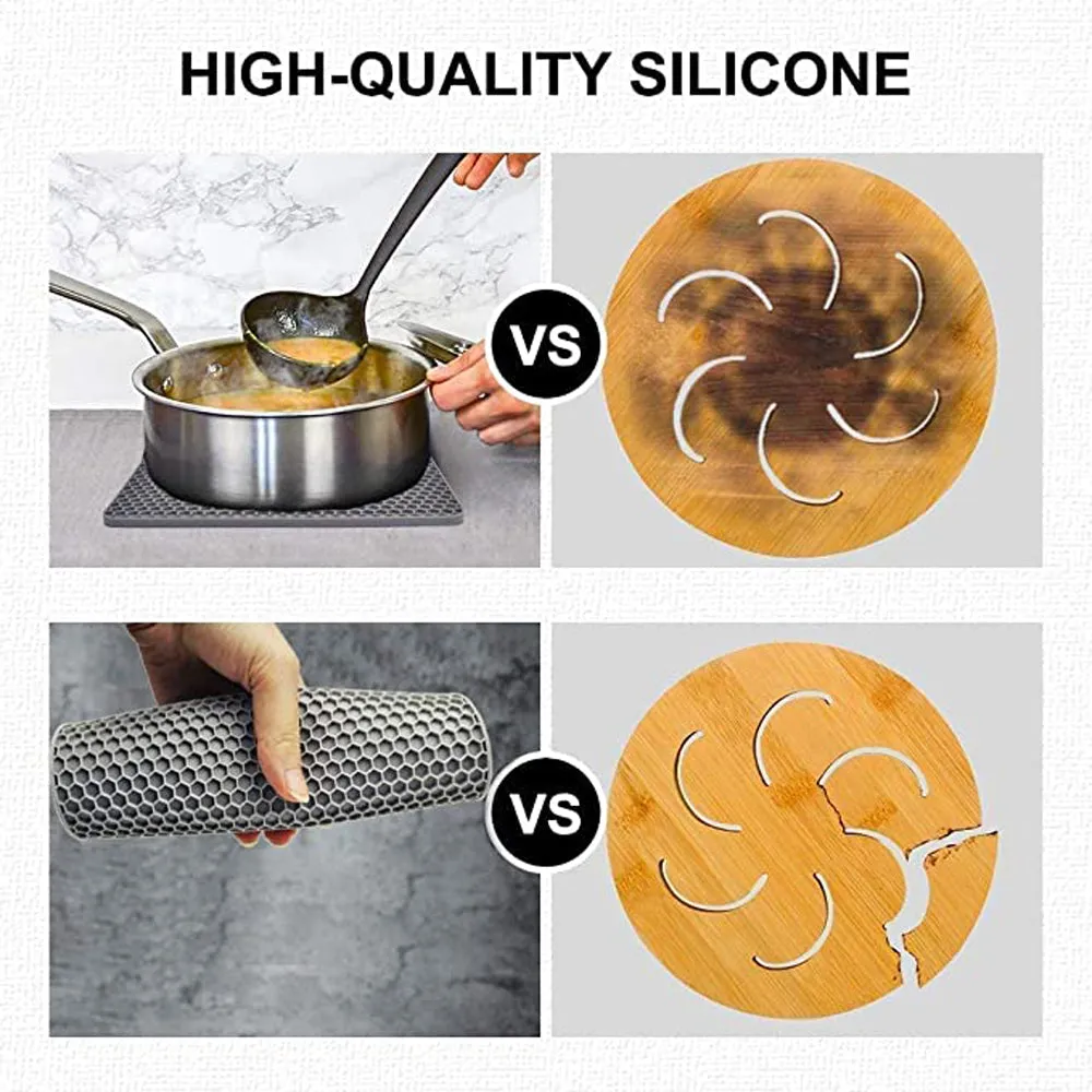 4-Pack Multi-Purpose Silicone Insulation Mat | Heat-Resistant Dishes Pads (Black)