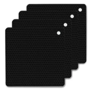 4-Pack Multi-Purpose Silicone Insulation Mat | Heat-Resistant Dishes Pads (Black)