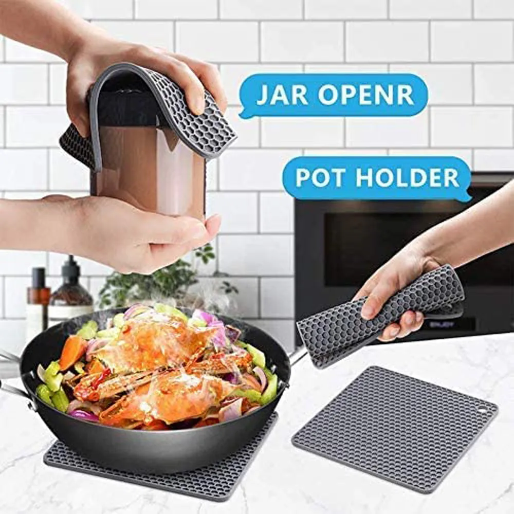 4-Pack Multi-Purpose Silicone Insulation Mat | Heat-Resistant Dishes Pads (Black)