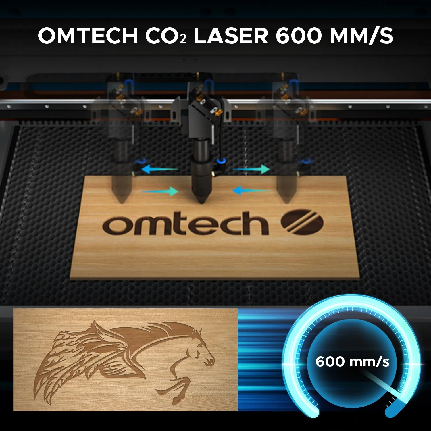 60W CO2 Laser Cutter and Engraver with 600x400mm Engraving Area | Turbo-646