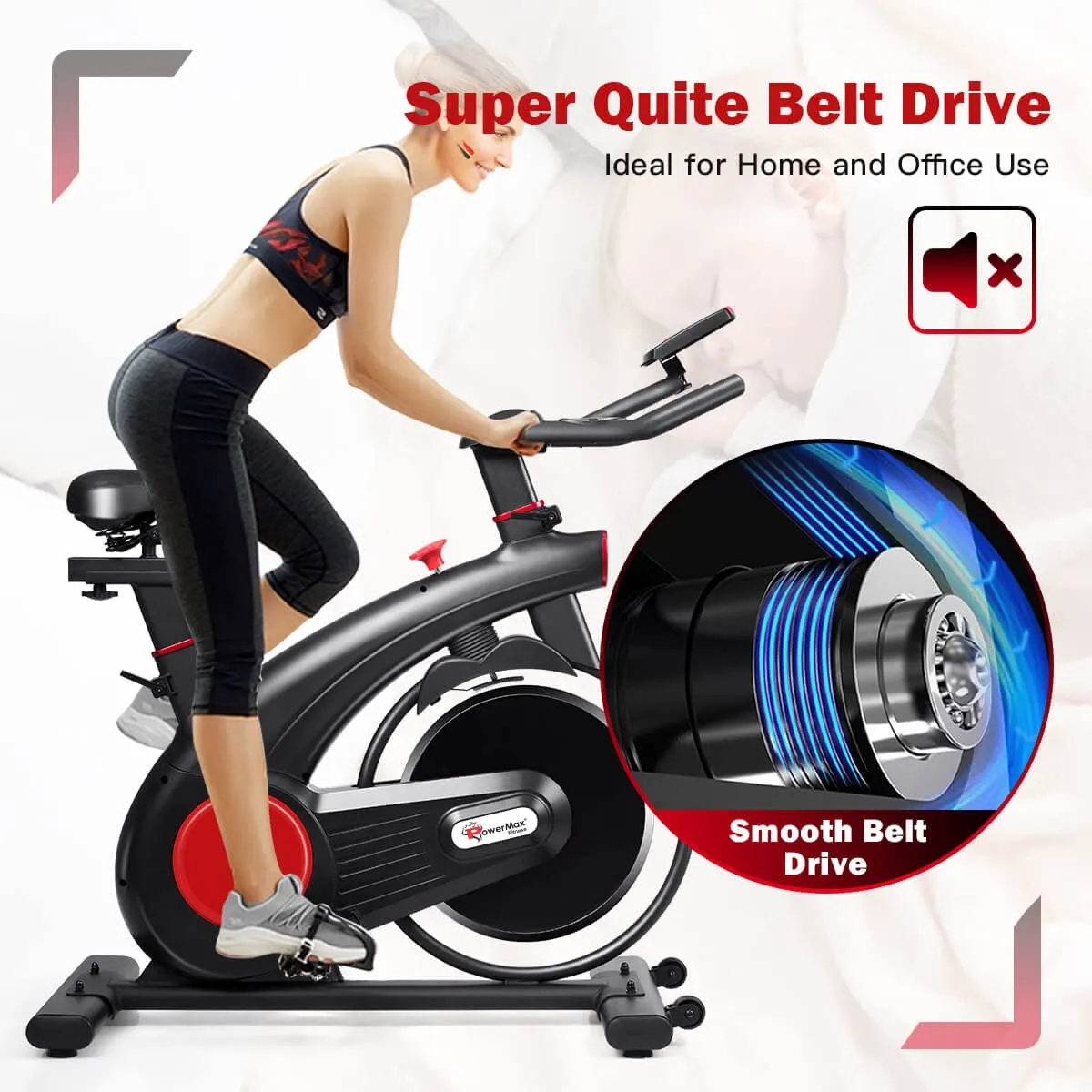 B-S2 Exercise Spin Bike with 14 Kg Flywheel | Adjustable Resistance | LCD Monitor and Heart Rate Sensor for Fitness at Home; Home Workouts (Max Weight Capacity: 140 kg) Black