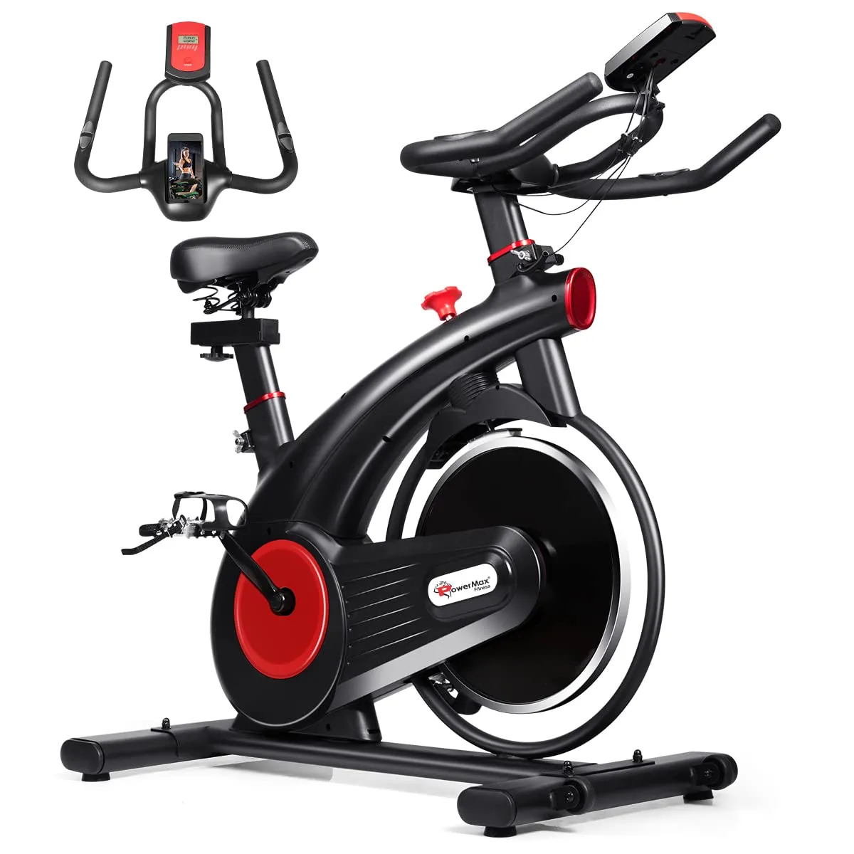 B-S2 Exercise Spin Bike with 14 Kg Flywheel | Adjustable Resistance | LCD Monitor and Heart Rate Sensor for Fitness at Home; Home Workouts (Max Weight Capacity: 140 kg) Black