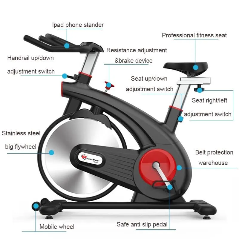 B-S2 Exercise Spin Bike with 14 Kg Flywheel | Adjustable Resistance | LCD Monitor and Heart Rate Sensor for Fitness at Home; Home Workouts (Max Weight Capacity: 140 kg) Black