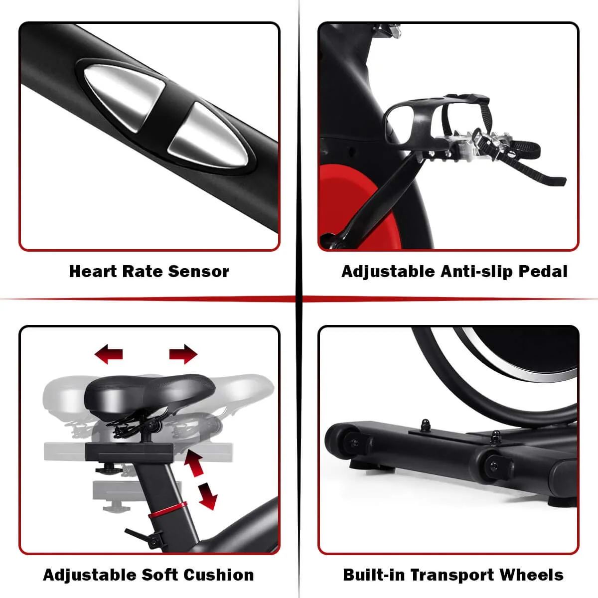 B-S2 Exercise Spin Bike with 14 Kg Flywheel | Adjustable Resistance | LCD Monitor and Heart Rate Sensor for Fitness at Home; Home Workouts (Max Weight Capacity: 140 kg) Black