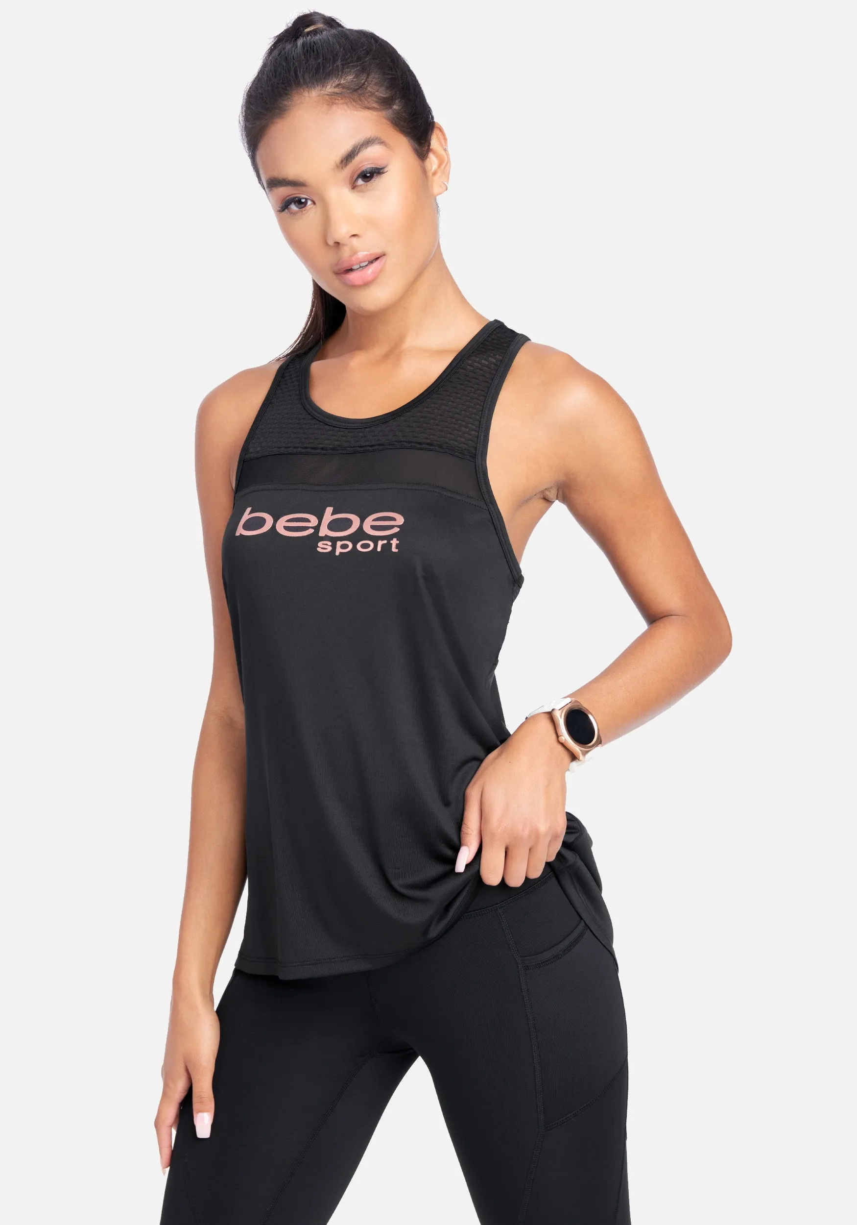 Bebe Sport Mesh Trim Hi-Lo Tank