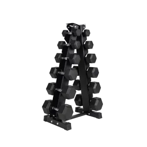 Better Body Rubber Hex Dumbbell Set   Weight Rack | 5-30lbs