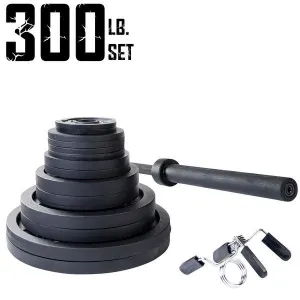 Body Solid 300 lb Cast Iron Olympic Weight Set with Bar and Collars