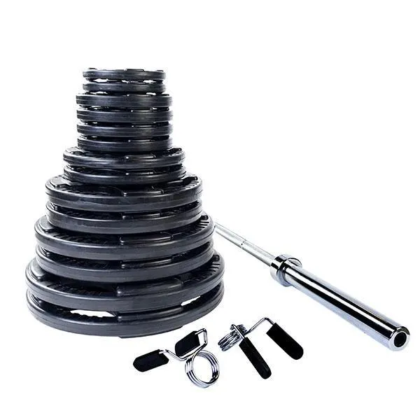 Body Solid 300 lb Rubber Grip Olympic Weight Set with Bar and Collars