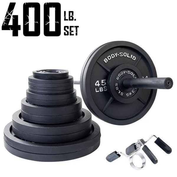 Body Solid 400 lb Cast Iron Olympic Weight Set with Bar and Collars