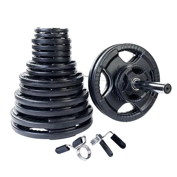 Body Solid 400 lb Rubber Grip Olympic Weight Set with Bar and Collars
