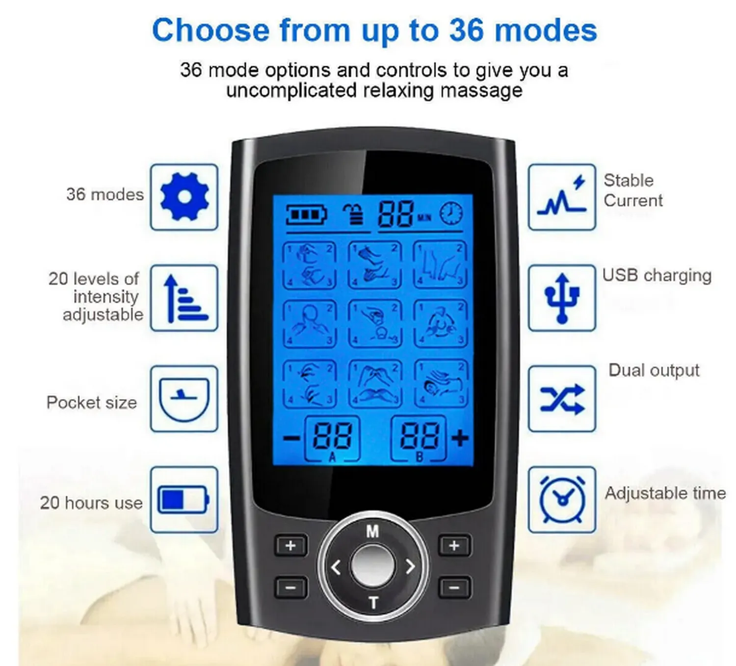   Bonus-36 Mode Tens Muscle EMS Massager Therapy Electric Stimulator USB