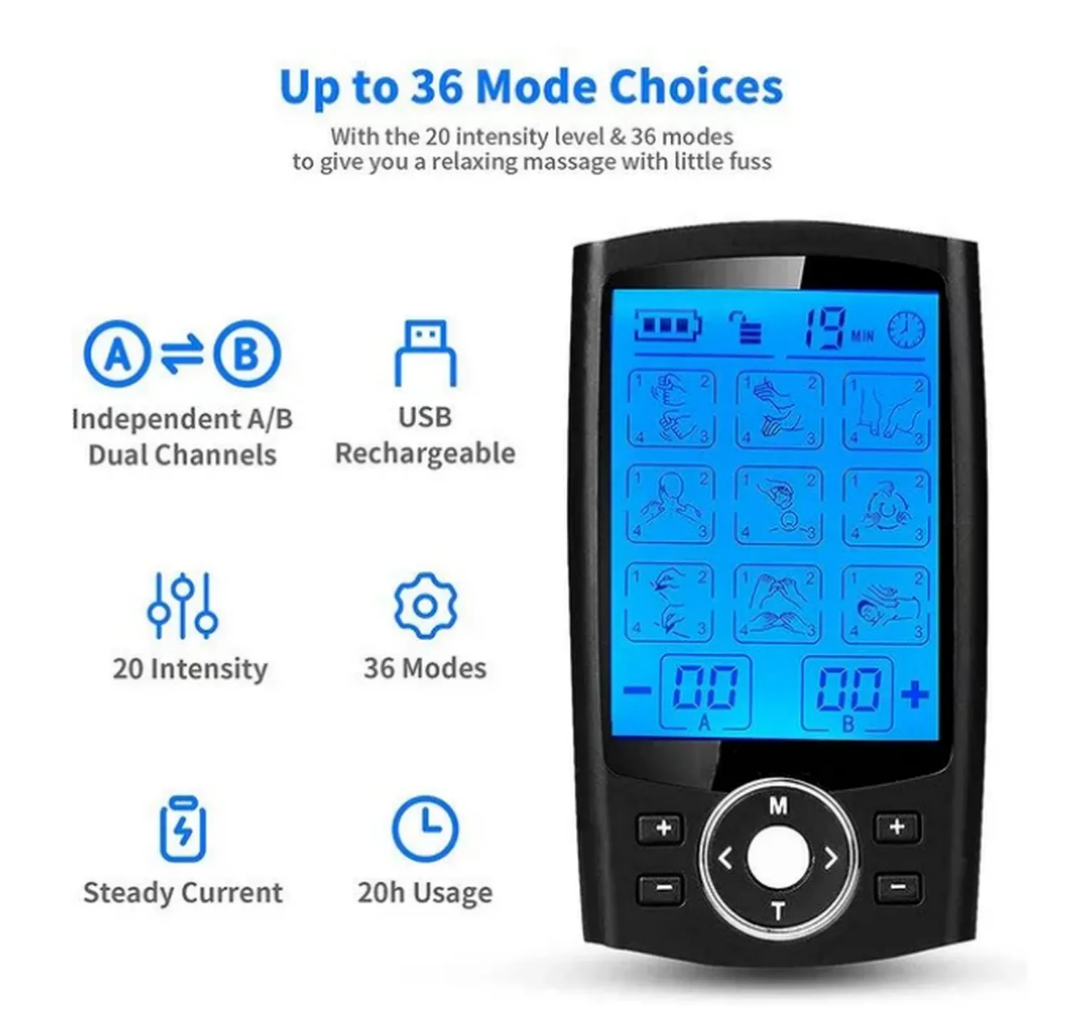   Bonus-36 Mode Tens Muscle EMS Massager Therapy Electric Stimulator USB