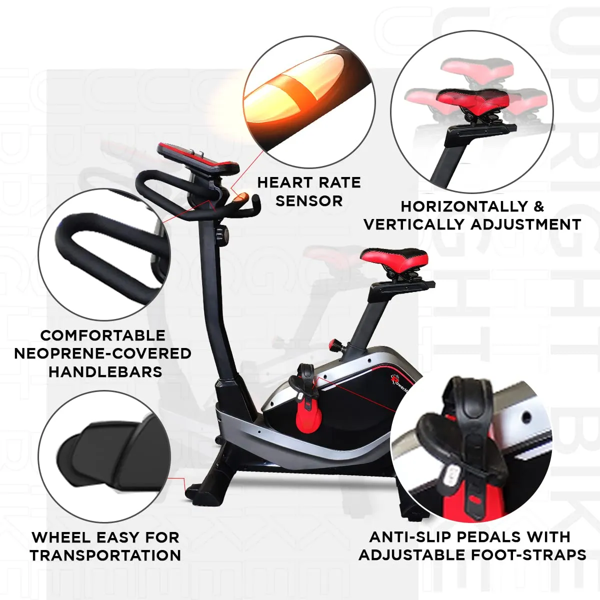 BU-650 Magnetic Upright Exercise Bike for Home Use [6Kg Flywheel | Max User Weight 120kg | LCD Display | 8-Level Adjustable Resistance & Anti-slip Pedal] Black colour