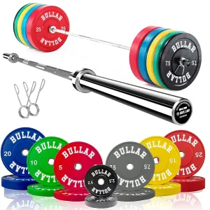 Bumper plates with olympic barbell (100 KG SET(20x2 15x2 10x2 5x2))