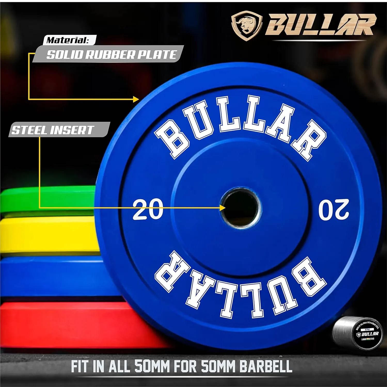 Bumper plates with olympic barbell (100 KG SET(20x2 15x2 10x2 5x2))
