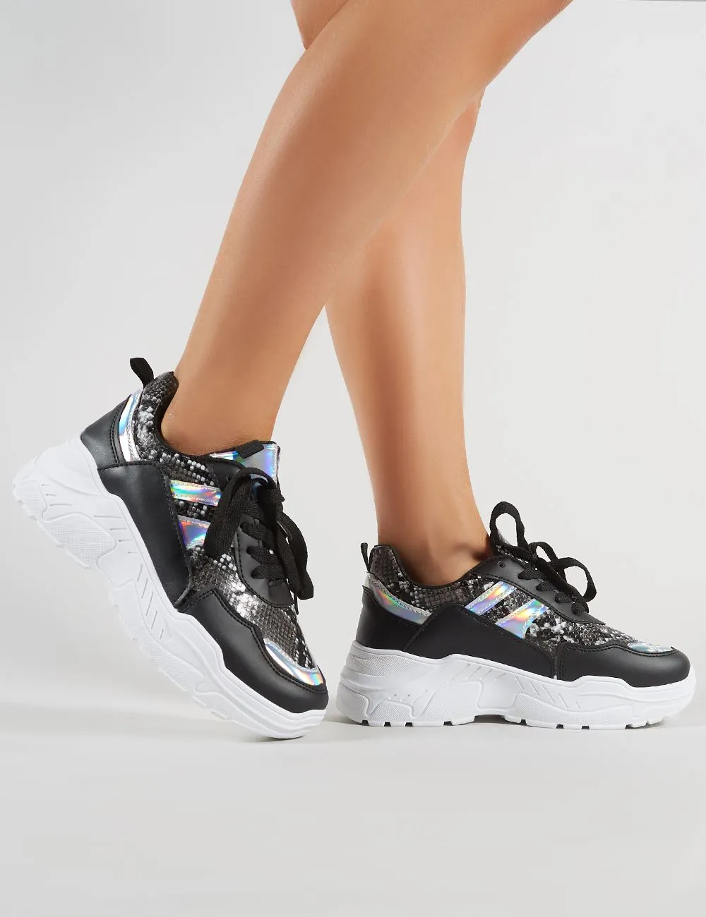 Burn Chunky Trainers in Black and Snakeskin