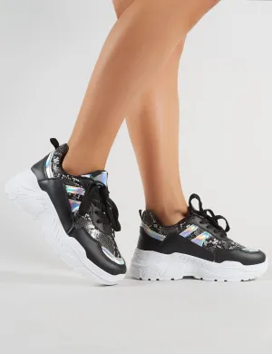 Burn Chunky Trainers in Black and Snakeskin
