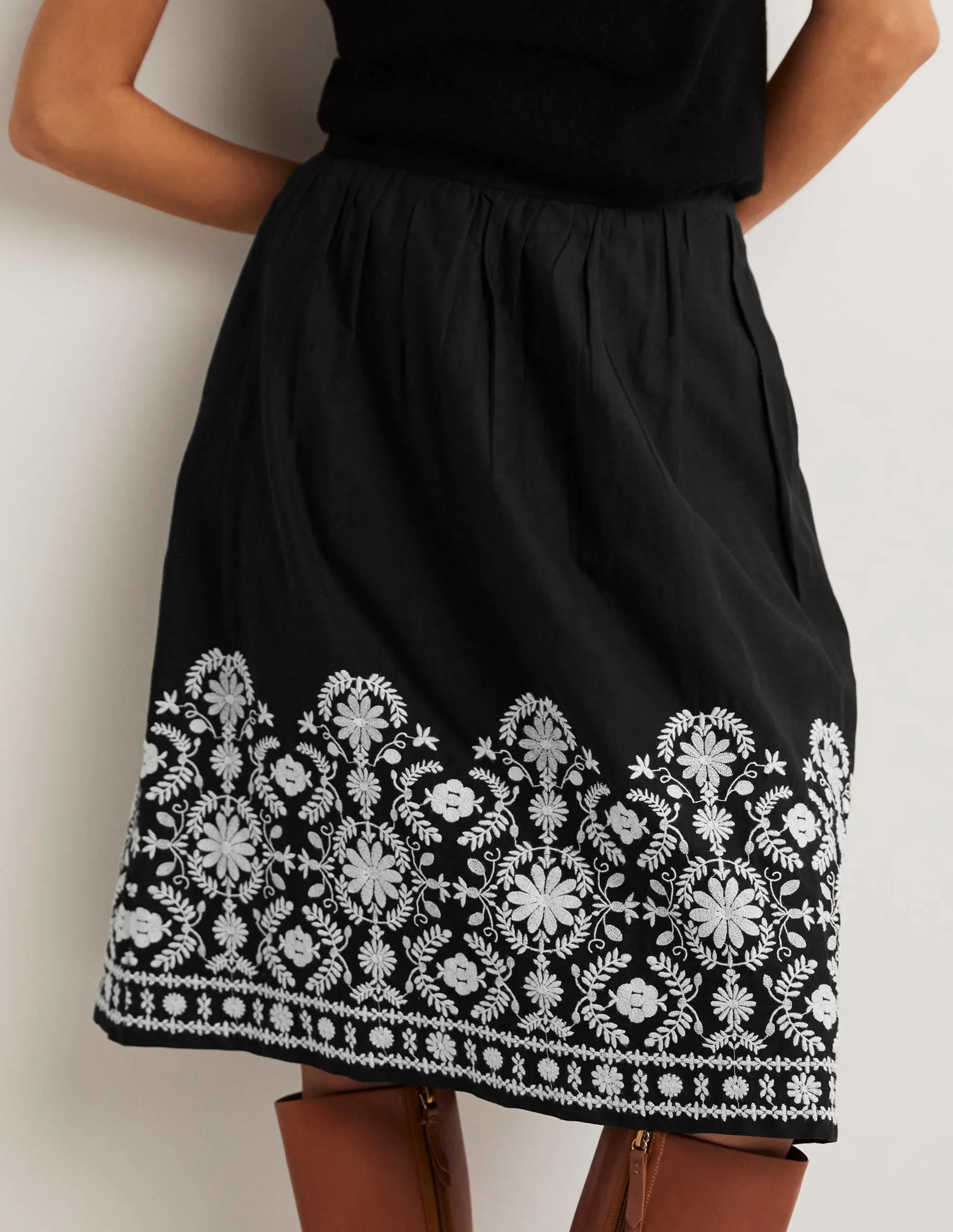 Embroidered Full Skirt-Black Embroidery