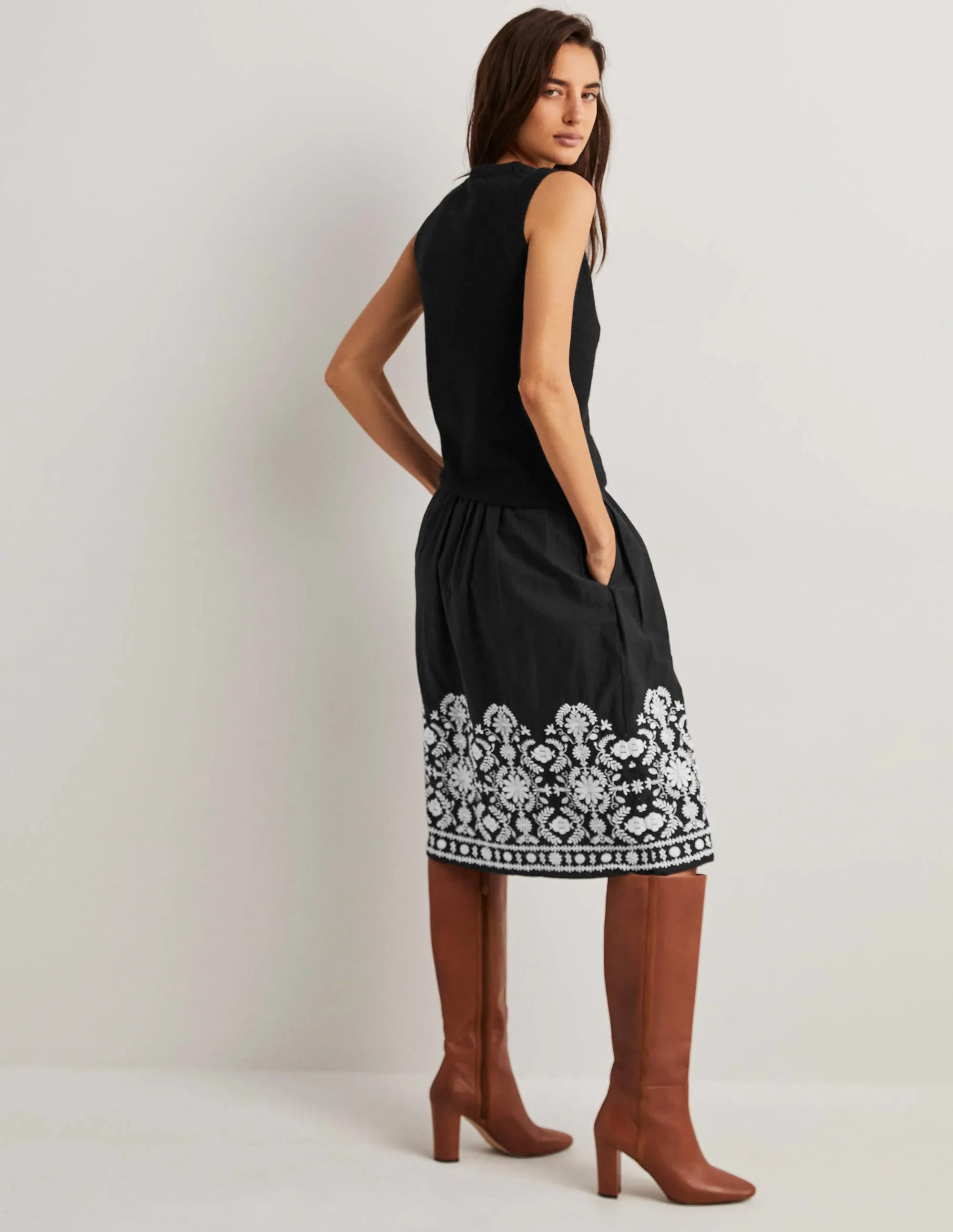 Embroidered Full Skirt-Black Embroidery
