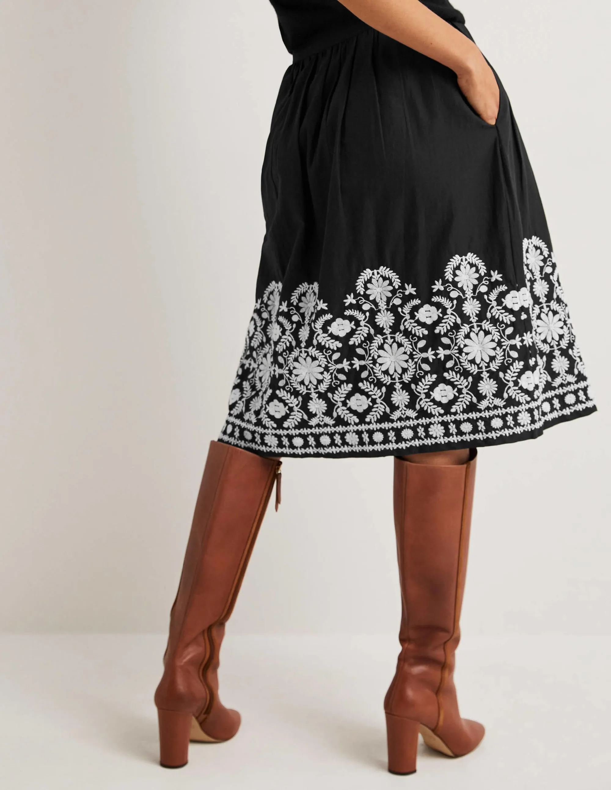 Embroidered Full Skirt-Black Embroidery