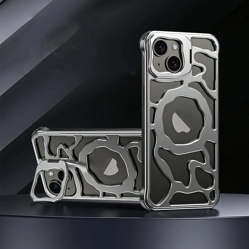 For Iphone 15 Auspicious Cloud Series Magsafe Metal Phone Case With Bracket