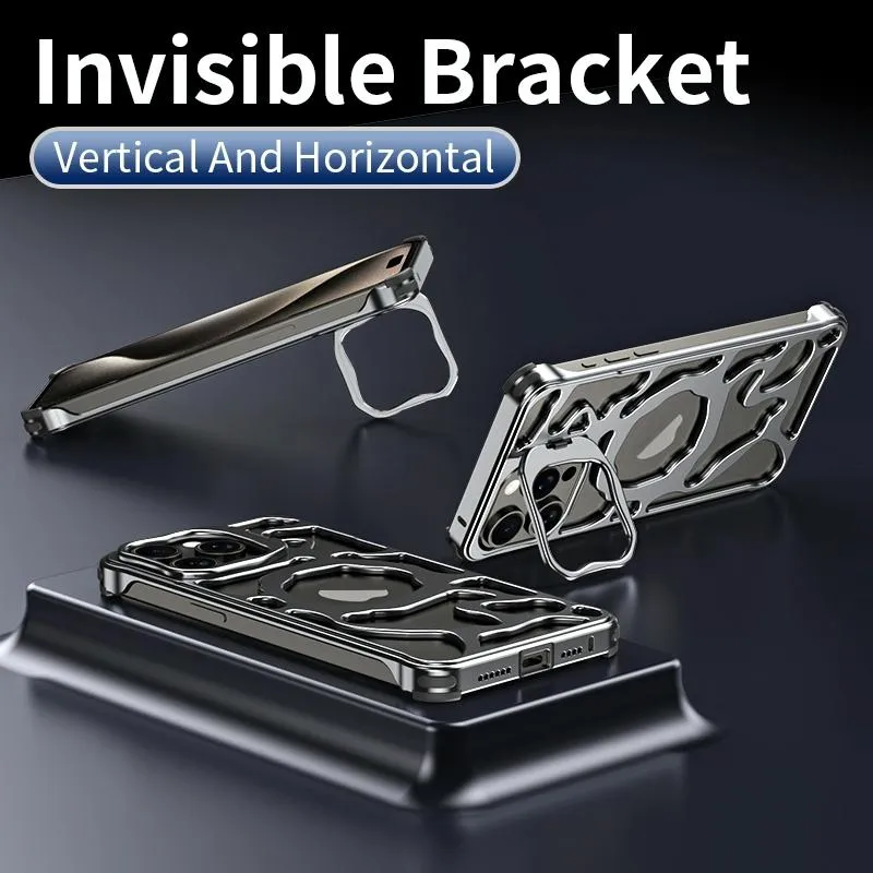 For Iphone 15 Auspicious Cloud Series Magsafe Metal Phone Case With Bracket