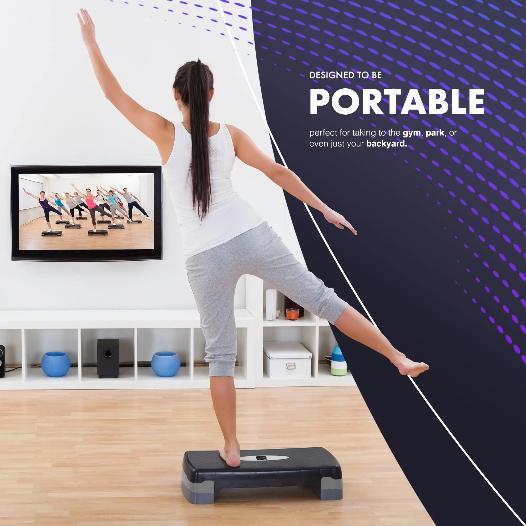 KAYMAN Stepper d'exercice  Stepper de fitness pour la maison et la salle de sport, adapt pour l'arobic, le cardio, les poids, le yoga, l'entranement DVD  2 niveaux de hauteur rglables (10,15 cm)