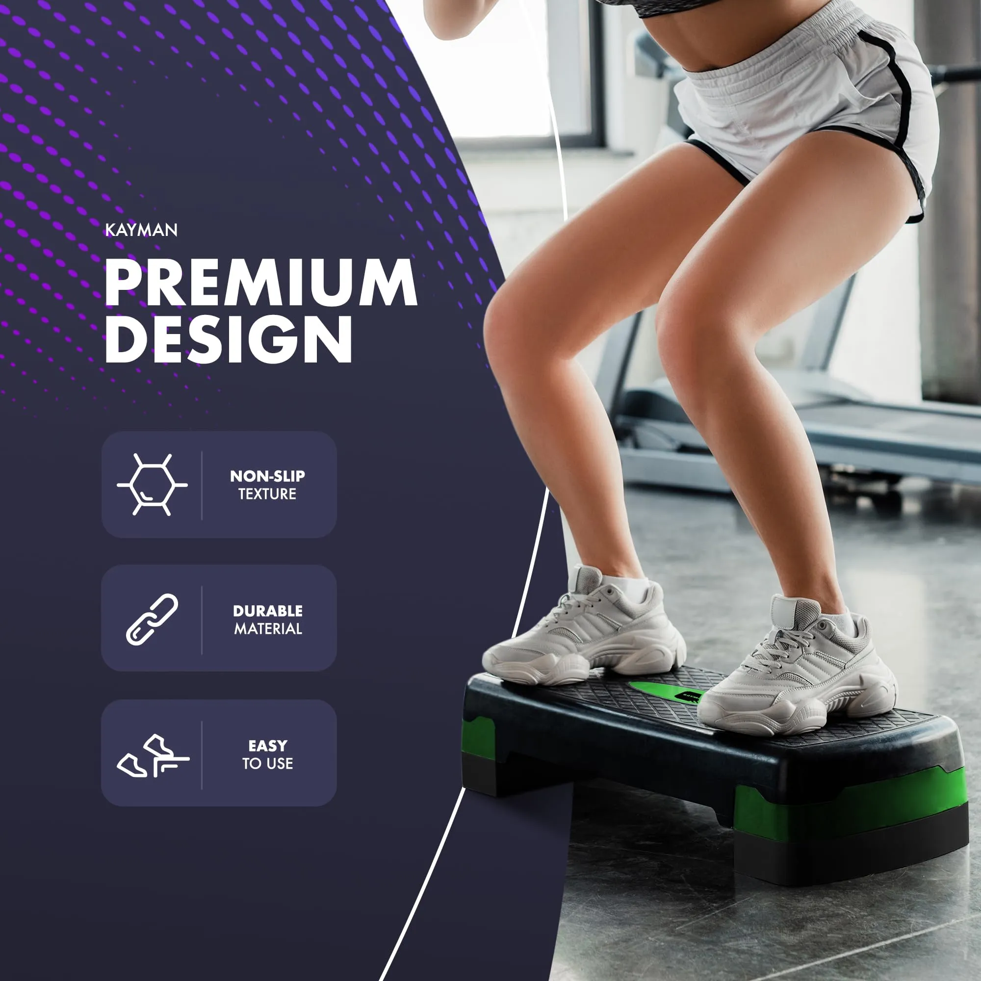 KAYMAN Stepper d'exercice  Stepper de fitness pour la maison et la salle de sport, adapt pour l'arobic, le cardio, les poids, le yoga, l'entranement DVD  2 niveaux de hauteur rglables (10,15 cm)