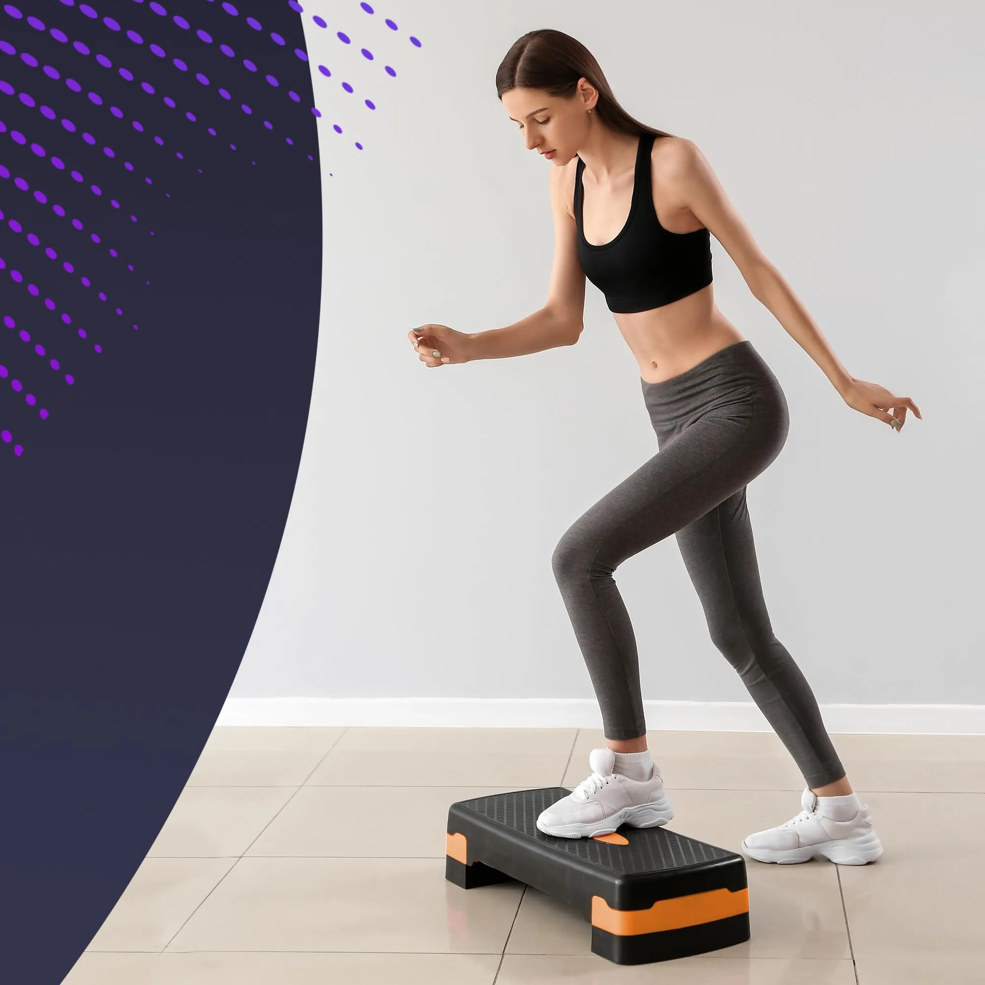 KAYMAN Stepper d'exercice  Stepper de fitness pour la maison et la salle de sport, adapt pour l'arobic, le cardio, les poids, le yoga, l'entranement DVD  2 niveaux de hauteur rglables (10,15 cm)