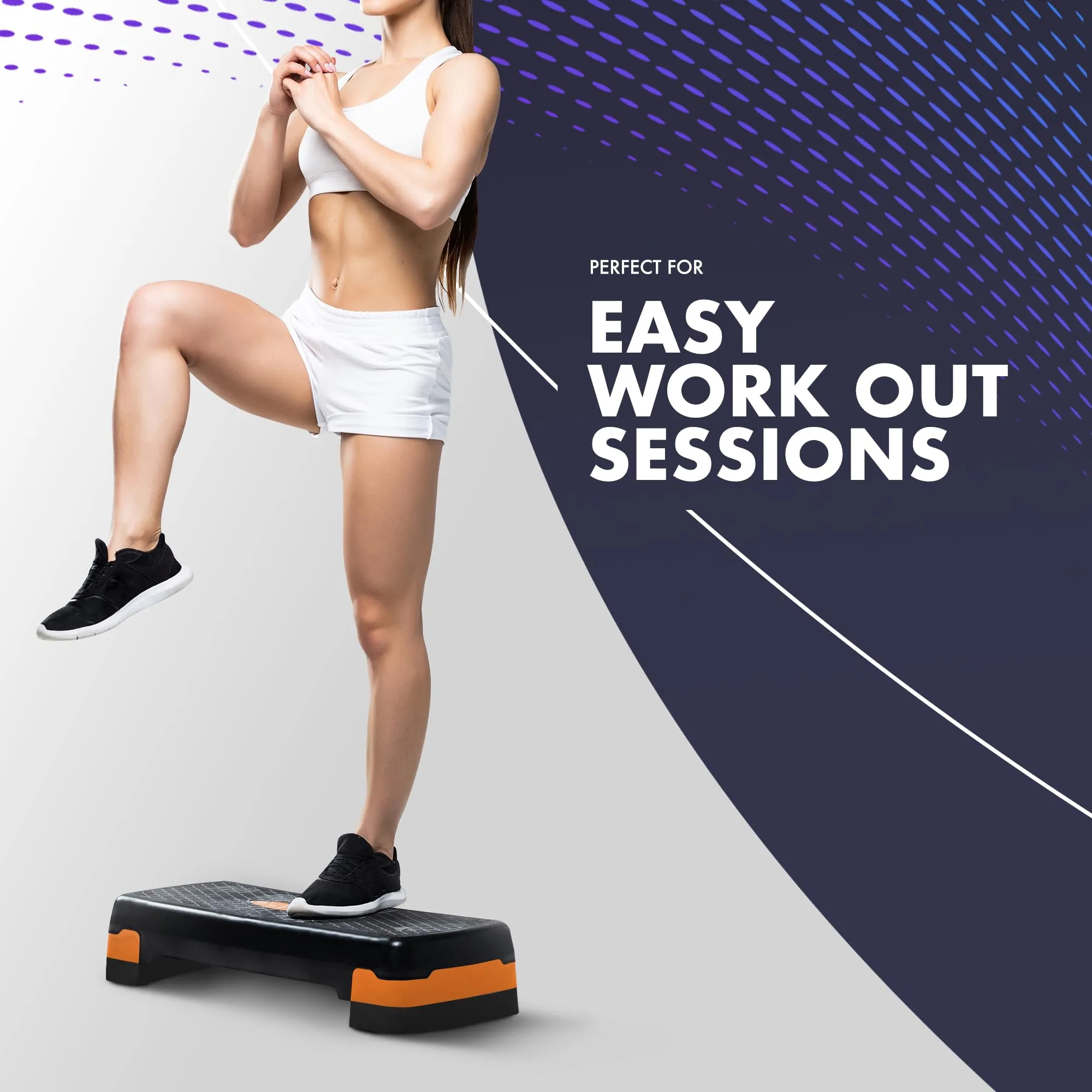 KAYMAN Stepper d'exercice  Stepper de fitness pour la maison et la salle de sport, adapt pour l'arobic, le cardio, les poids, le yoga, l'entranement DVD  2 niveaux de hauteur rglables (10,15 cm)