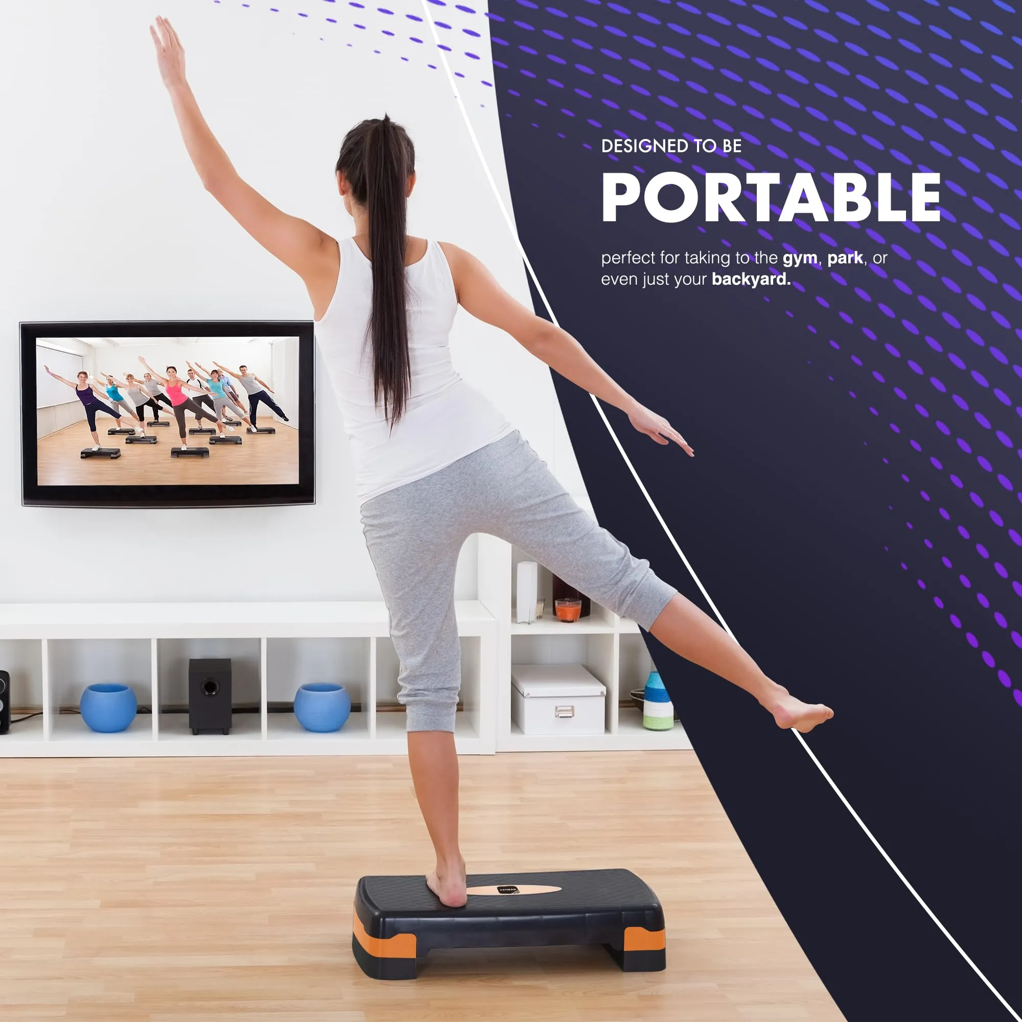 KAYMAN Stepper d'exercice  Stepper de fitness pour la maison et la salle de sport, adapt pour l'arobic, le cardio, les poids, le yoga, l'entranement DVD  2 niveaux de hauteur rglables (10,15 cm)