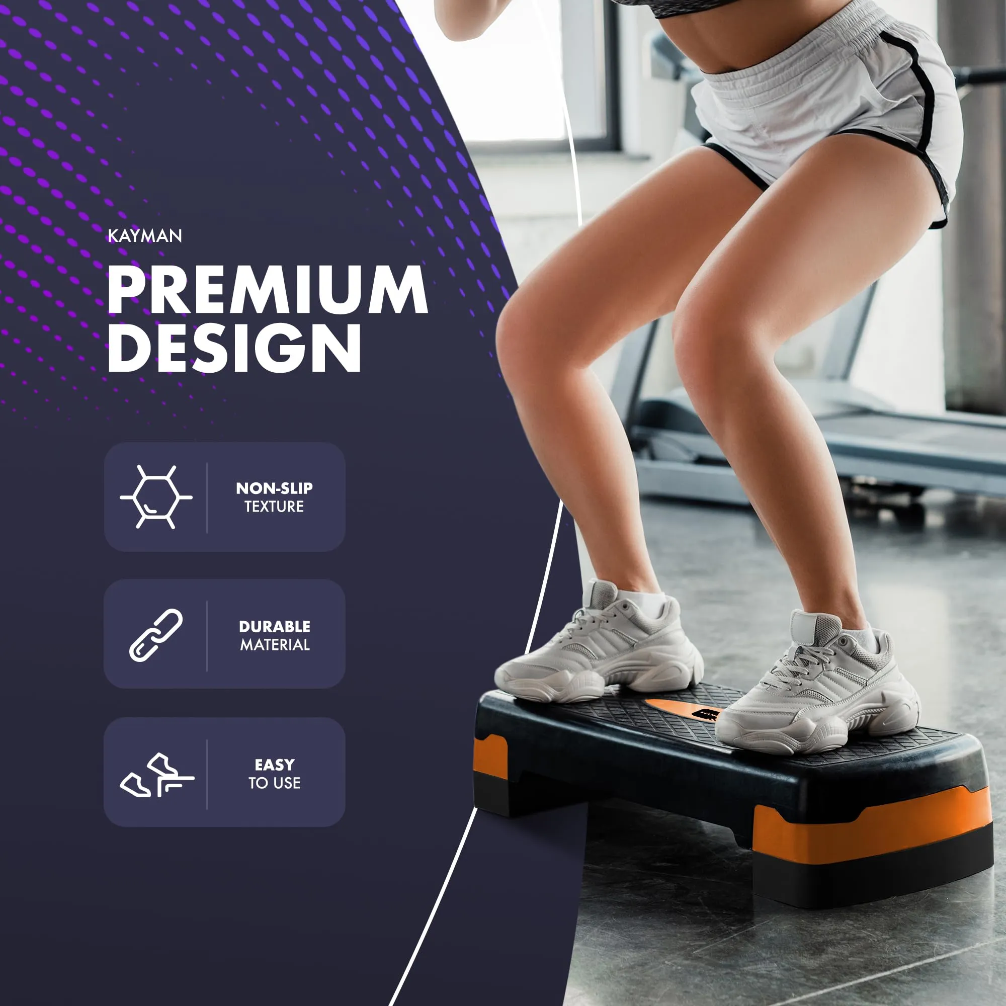 KAYMAN Stepper d'exercice  Stepper de fitness pour la maison et la salle de sport, adapt pour l'arobic, le cardio, les poids, le yoga, l'entranement DVD  2 niveaux de hauteur rglables (10,15 cm)