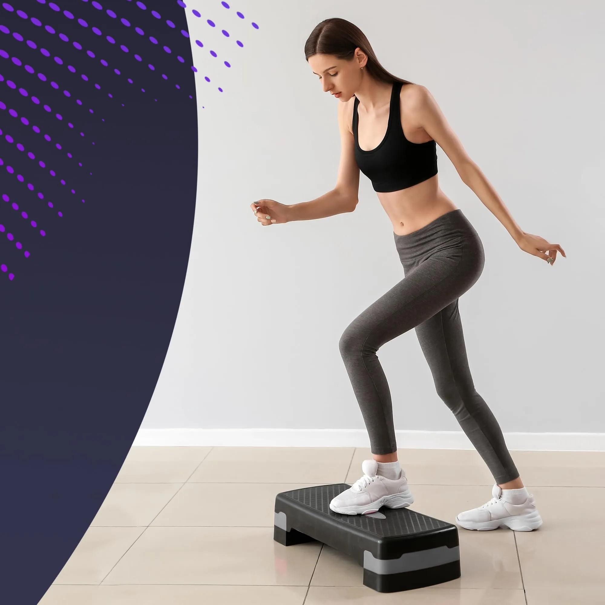 KAYMAN Stepper d'exercice  Stepper de fitness pour la maison et la salle de sport, adapt pour l'arobic, le cardio, les poids, le yoga, l'entranement DVD  2 niveaux de hauteur rglables (10,15 cm)