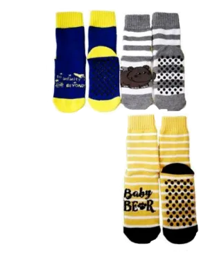 Kids Slipper Socks with Non-Slip Grip Pads - Assorted Pack of 3