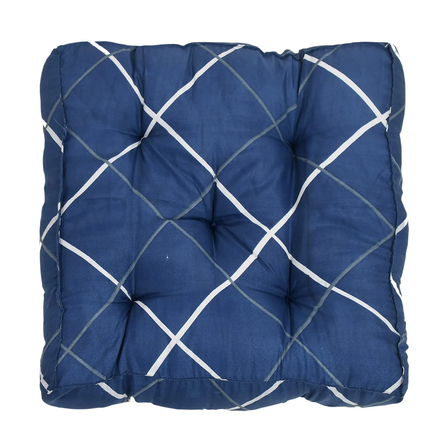 Kuber Industries Geomatric Printed Microfiber Durable, Comfortable & Soft Square Chair Pad/Cushion/Seat Pad, 18 * 18 Inch- Pack of 4 (Blue)