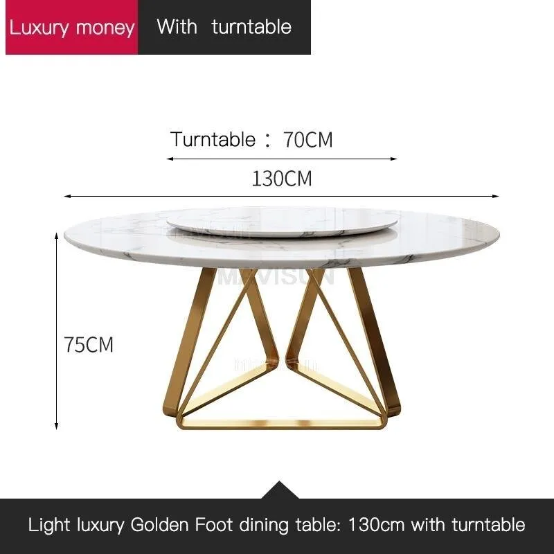 Marble Dining Table with Turntable with Stainless Steel Frame