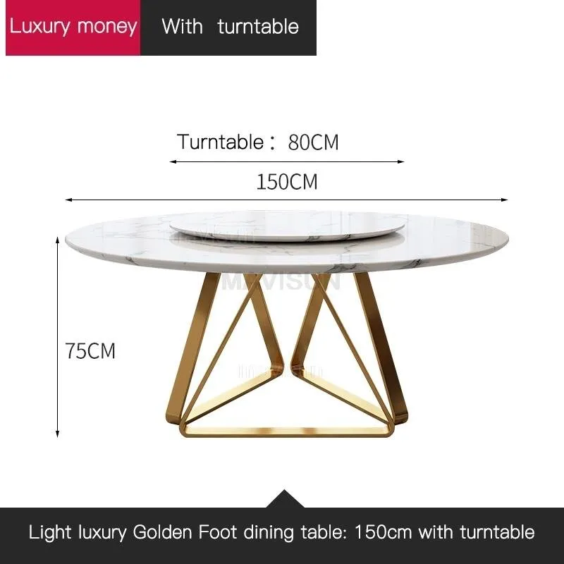Marble Dining Table with Turntable with Stainless Steel Frame
