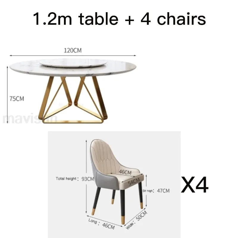 Marble Dining Table with Turntable with Stainless Steel Frame