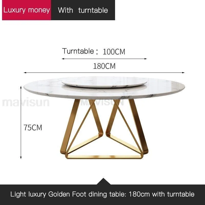 Marble Dining Table with Turntable with Stainless Steel Frame