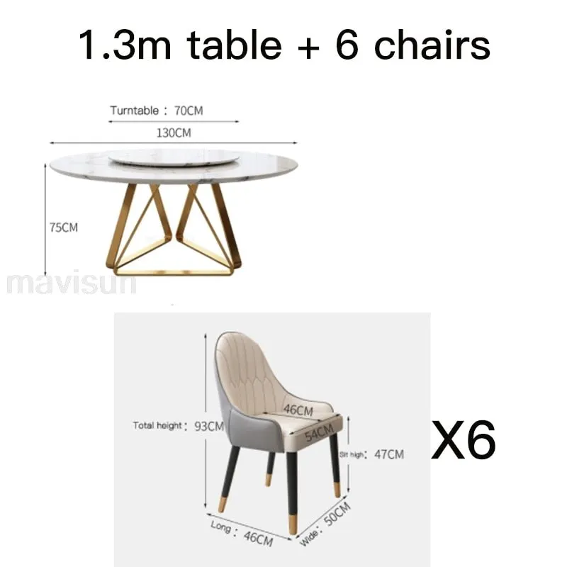Marble Dining Table with Turntable with Stainless Steel Frame
