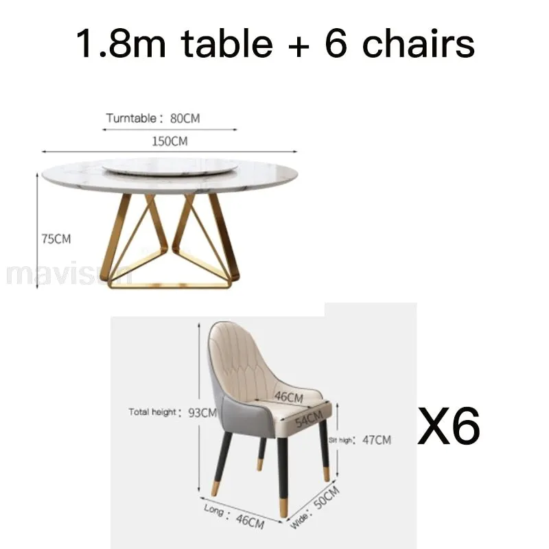 Marble Dining Table with Turntable with Stainless Steel Frame