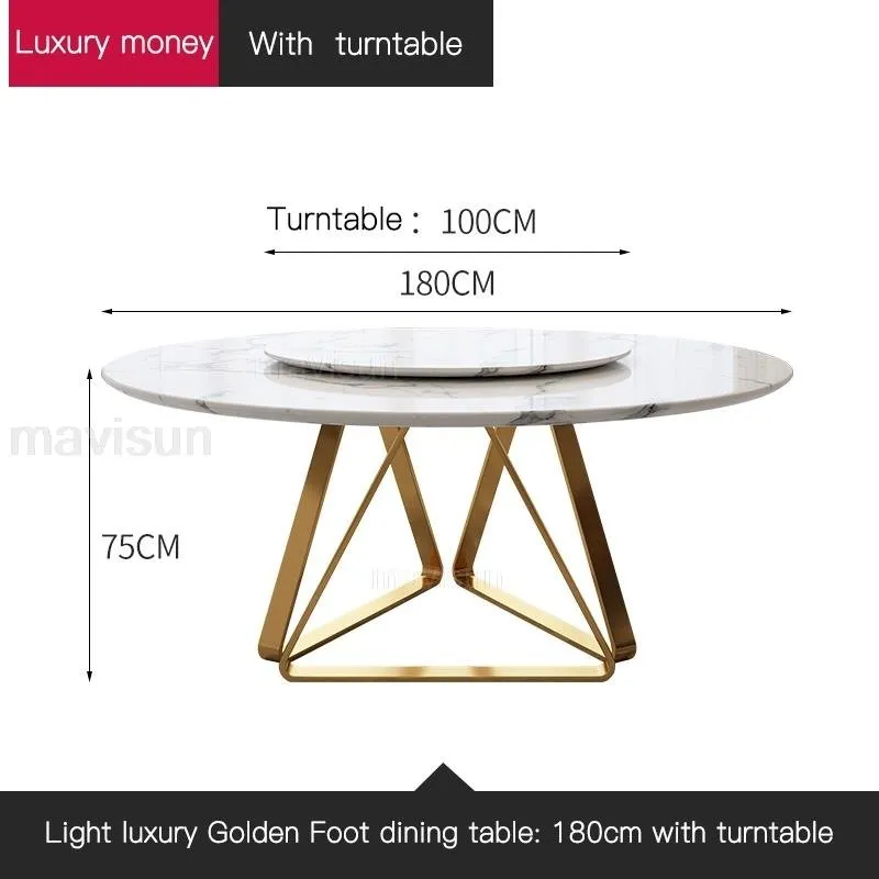 Marble Dining Table with Turntable with Stainless Steel Frame
