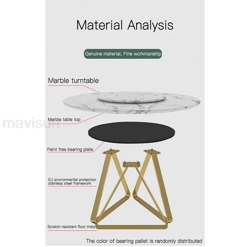Marble Dining Table with Turntable with Stainless Steel Frame