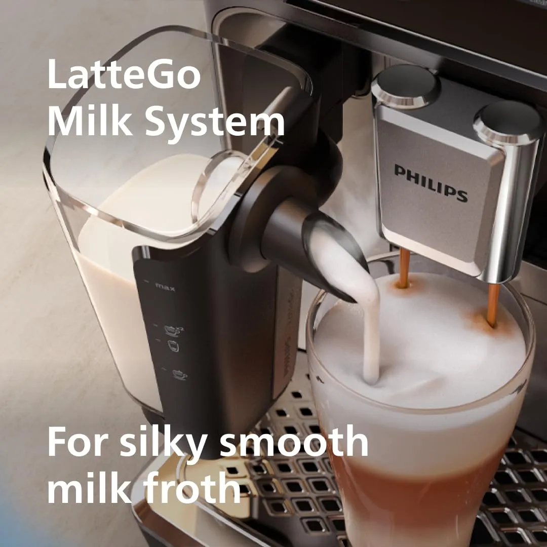 Philips 4400 Series Fully Automatic Espresso Machine  12 Hot & Iced Coffees, Quick-to-Clean LatteGo Milk System, SilentBrew, QuickStart, Ceramic Grinder, Black Chrome (EP4444/90)