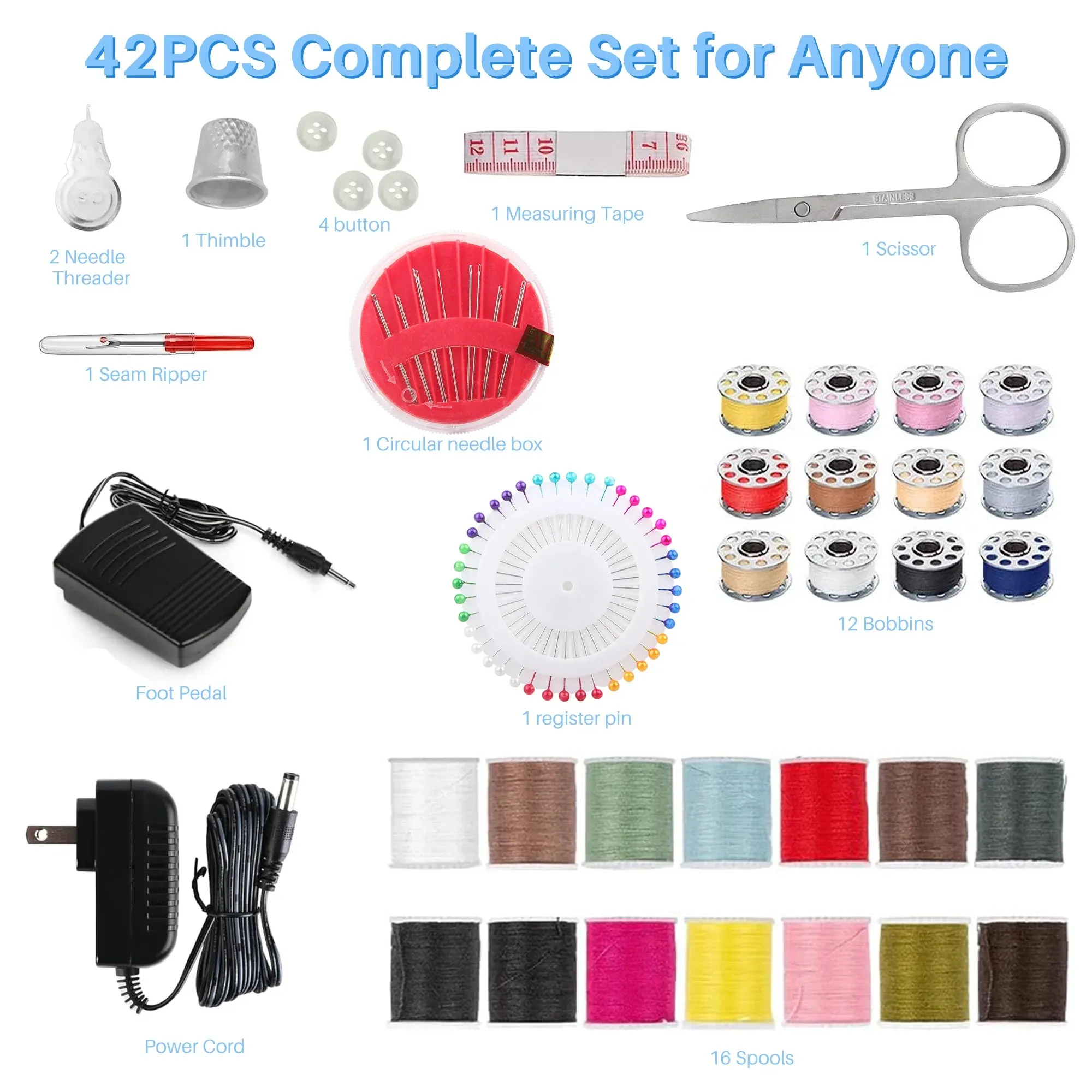 PLUSBRAVO Sewing Machine for Beginner Multi-Functional Portable Machine with 12 Built-in Stitches,