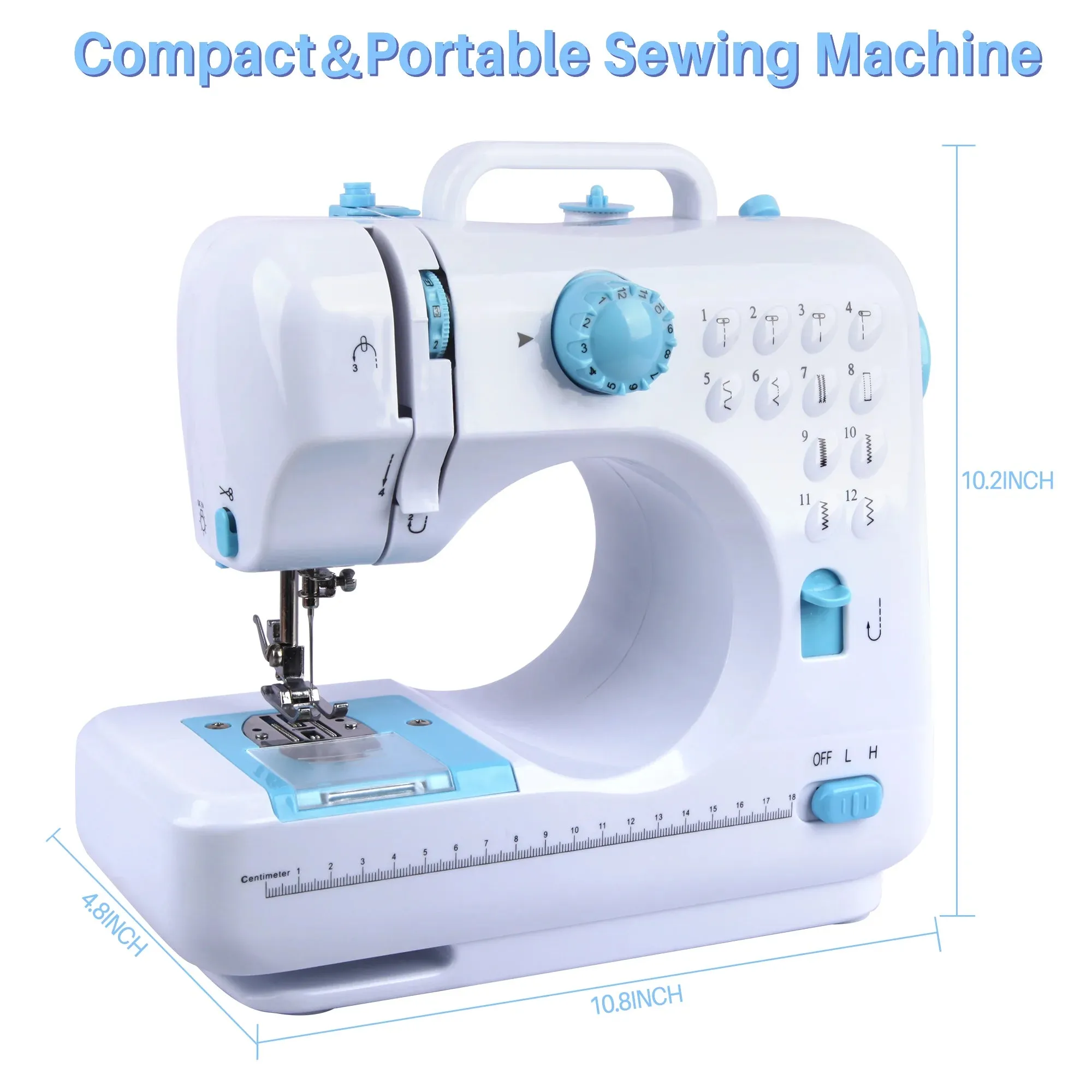 PLUSBRAVO Sewing Machine for Beginner Multi-Functional Portable Machine with 12 Built-in Stitches,