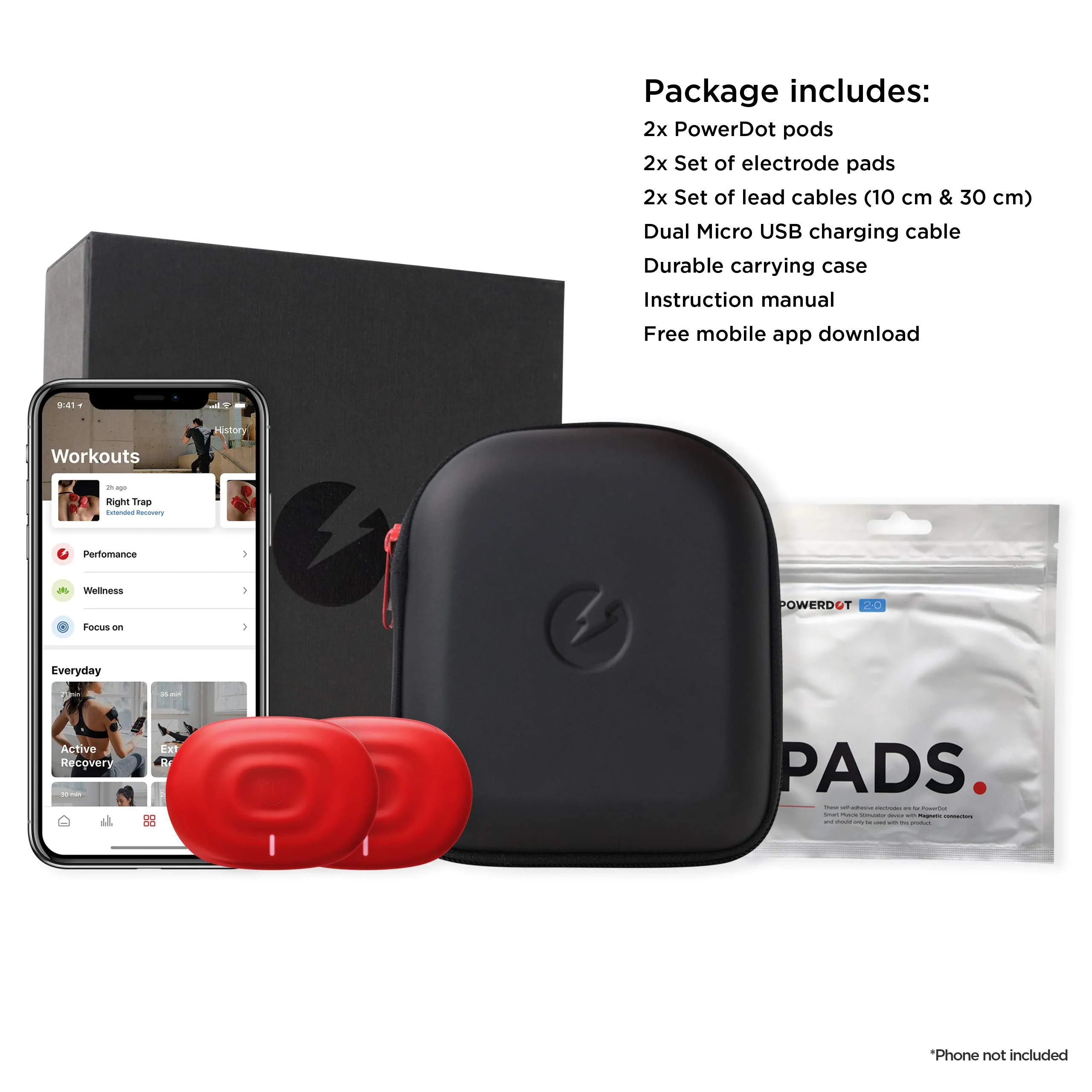 PowerDot 2.0 - Smart Electric Muscle Stimulator - Smart TENS Device - Duo Red - App Controlled Wireless Electrical Muscle Stimulator - Speed up Recovery, Improve Strength, Relieve Pain