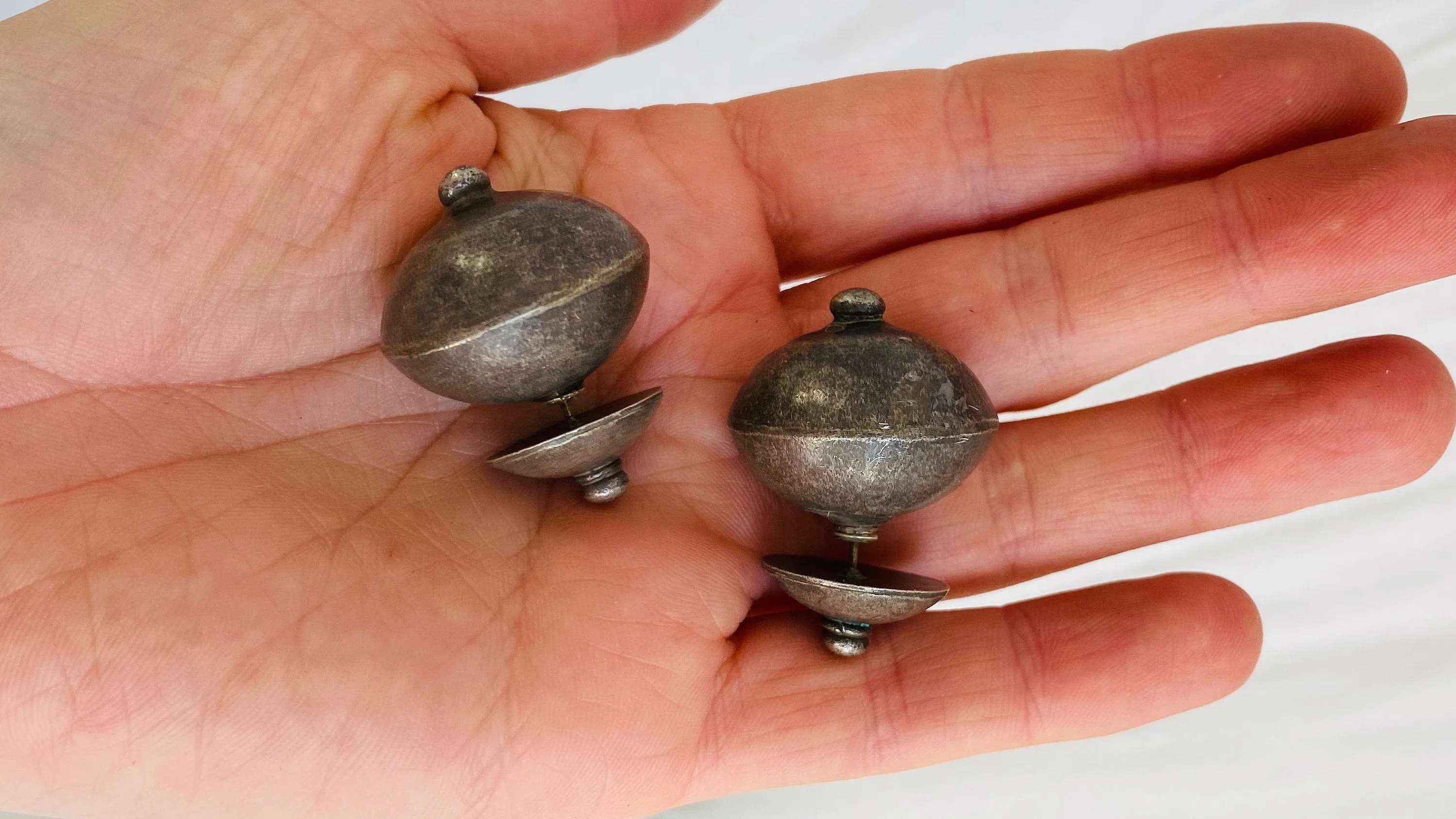 Silver Barbell Earrings. Thailand.